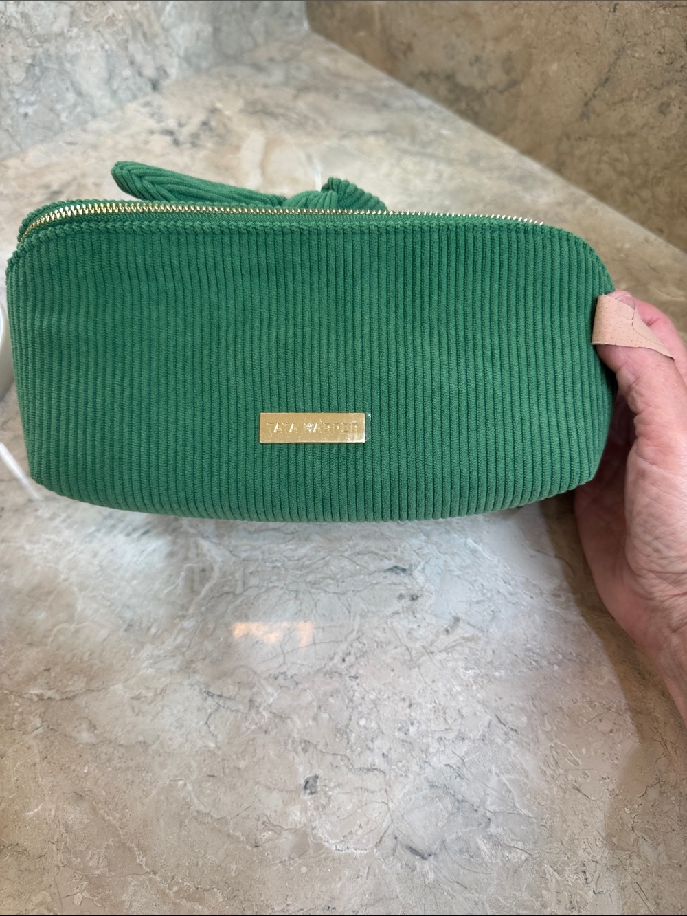 Tara Harper Emerald Green Corduroy Knot Cosmetic Pouch - Picture 2 of 4